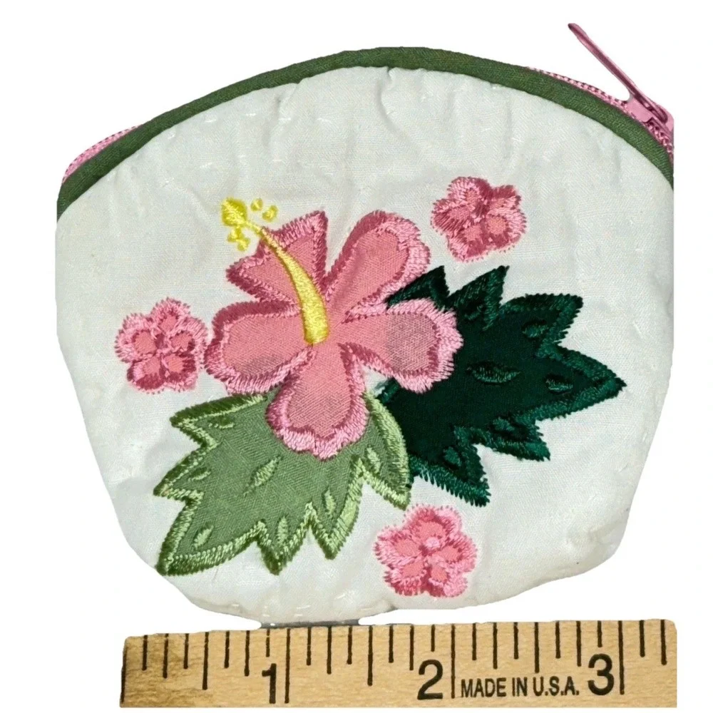Vintage Embroidered Hibiscus Flower Quilted GrannyCoin Purse Boho‎